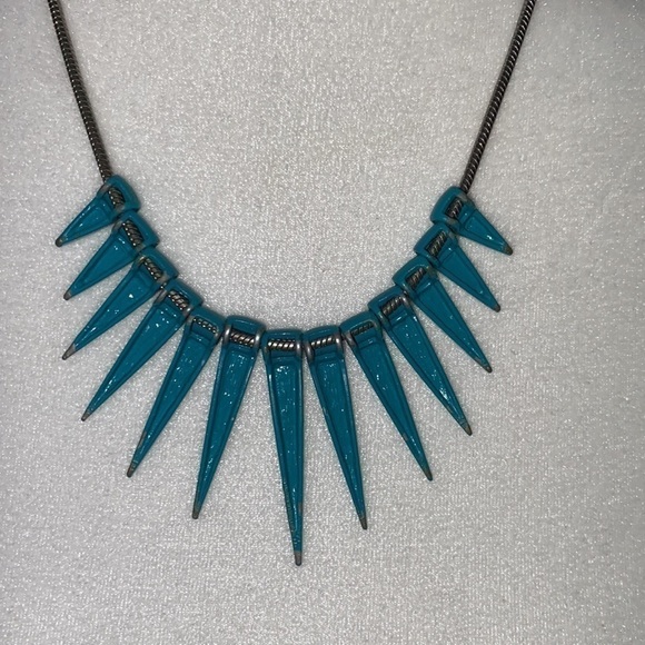 Anthropologie Teal Spike Rocker Edgy Rebel Tribal Bohemian Necklace - Picture 9 of 9